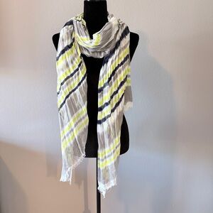 Striped White and Yellow and Blue Scarf